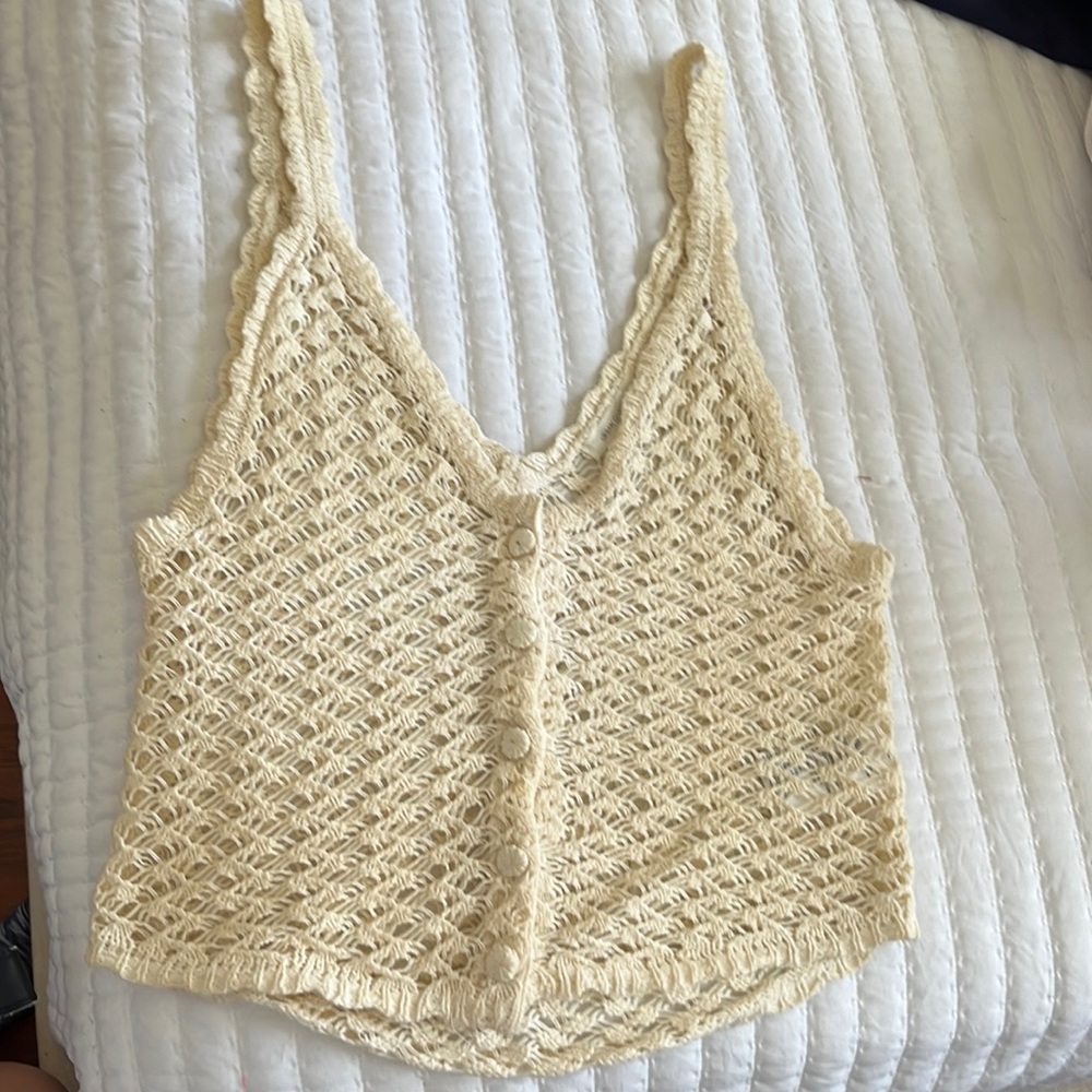 Urban Outfitters Cream Crochet Button-Front Tank